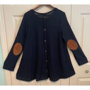 Celeste Lightweight Sweater Elbow Patch Pullover Size 2X Navy Blue